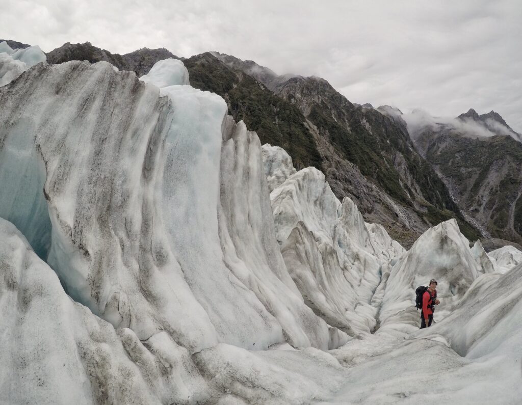 heli-hike guide on franz josef glacier new zealand