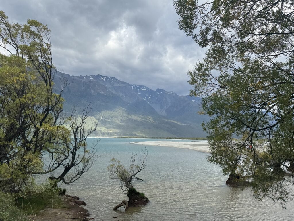 lake and snow capped mountains, glenorchy, new zealand