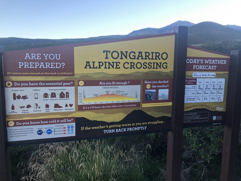 sign at start point of tongariro crossing, new zealand